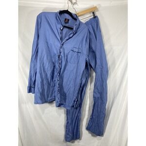 HANES Sleepwear Set Men's Sz L Blue Pajamas 2 Piece Shirt & Pants Vacation Dad